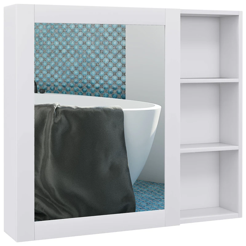 kleankin MDF Medicine Cabinet with Mirror, Bathroom Storage Cabinet with 3-tier Shelves, Wall Mounted, White