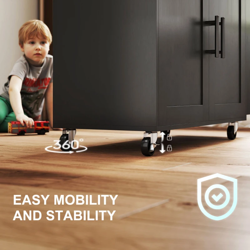 HOMCOM Kitchen Island with Storage, Rolling Kitchen Cart with Foldable Drop Leaf, Power Outlet and USB Ports, Black