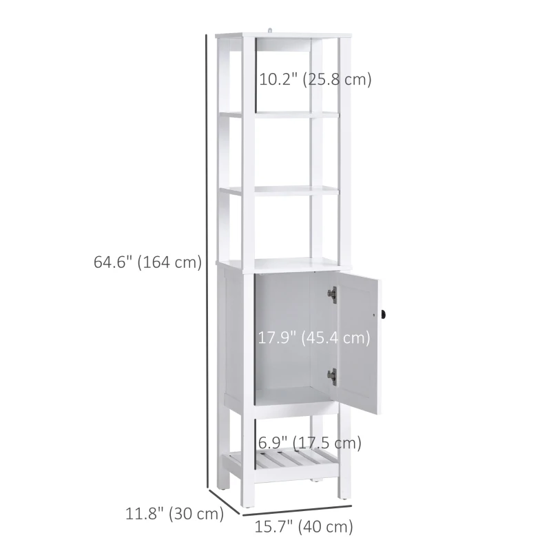 HOMCOM Tall Bathroom Storage Cabinet, Narrow Freestanding Linen Tower with Shelves & Compact Design, White