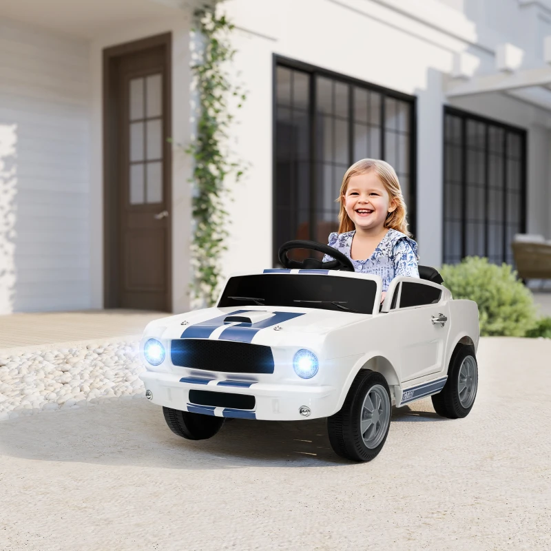 Qaba Licensed Ford Shelby GT 350 Kids Ride On Car with Remote Control, Adjustable Speed, MP3, Smooth Start, LED Lights, White