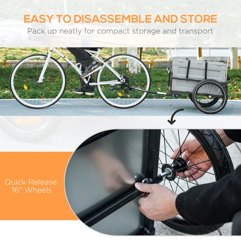 Aosom Steel Trailer for Bike, Bicycle Cargo Trailer with Storage Box, Safe Reflectors, Max Load 88LBS