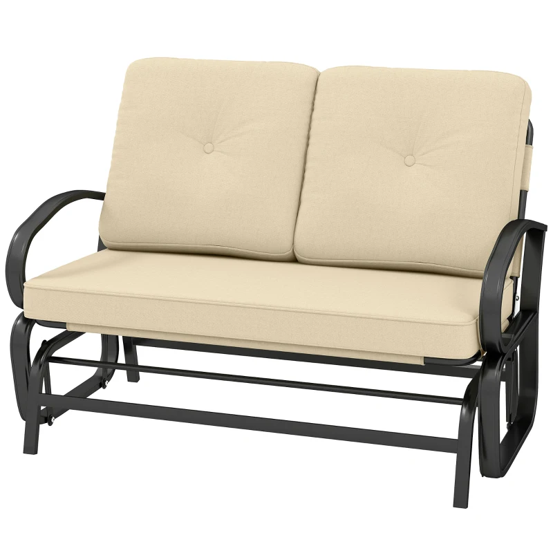 Outsunny Outdoor Glider Bench, 2-Person Patio Rocker Loveseat with Tufted Cushions, Steel Frame for Porch, Garden Backyard, Beige