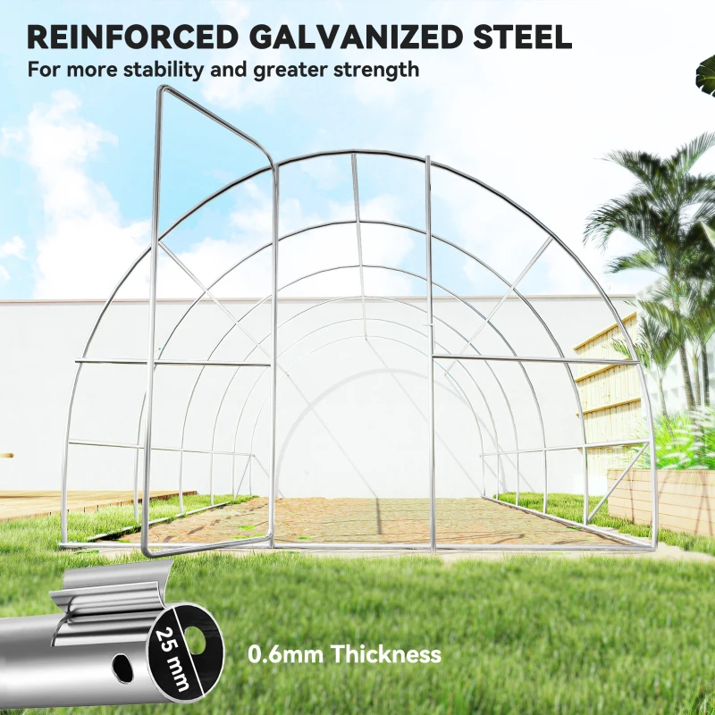 Outsunny 20' x 10' x 6.5' Walk-in Tunnel Greenhouse, Outdoor Green House with Hinged Door, Mesh Windows, Gardening Tent Plant House, Green
