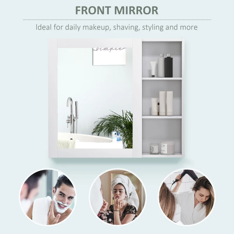 kleankin MDF Medicine Cabinet with Mirror, Bathroom Storage Cabinet with 3-tier Shelves, Wall Mounted, White