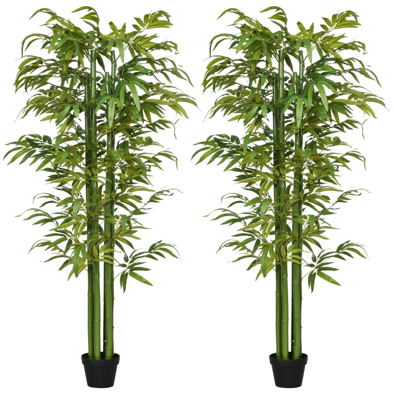 HOMCOM Set of 2 6 FT Artificial Tree Bamboo Tree Fake Plants in Pot for Home Office Living Room Decor, Green