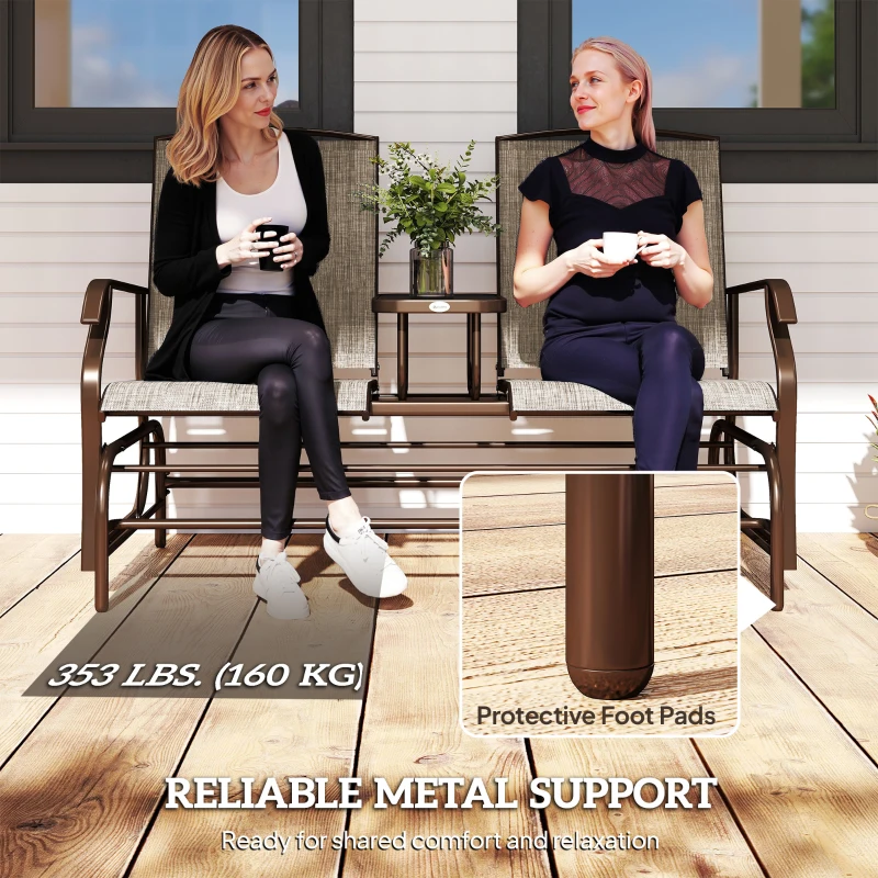 Outsunny Patio Glider Rocking Chair 2 Person Outdoor Loveseat Rocker Garden Furniture Bench, Flaxen