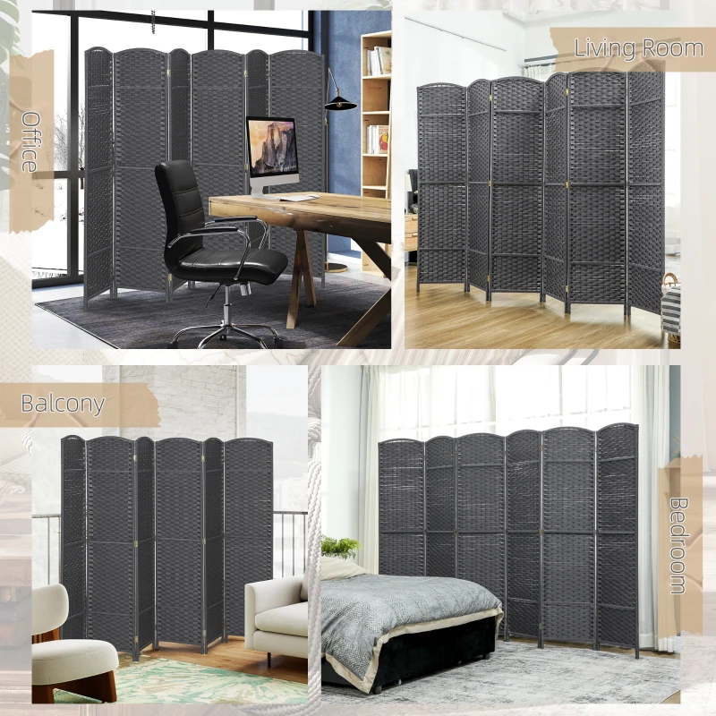 HOMCOM Folding Room Divider Screen 6 Panel 5.6' Tall Privacy Screen Freestanding Room Partition for Home Office, Charcoal Gray