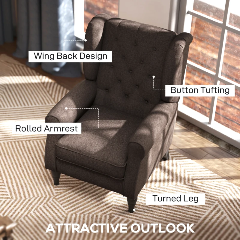 HOMCOM Modern Accent Chairs Button Tufted Armchair, Large Living Room Chair with Wood Legs, Rolled Arms, Thick Padding for Modern Homes, Brown