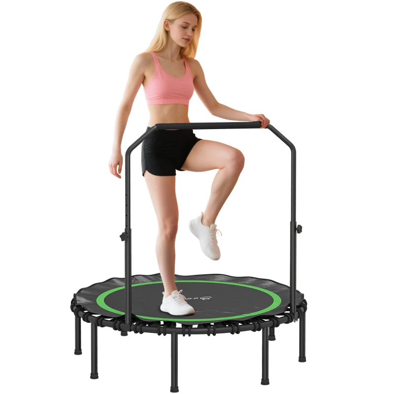 Soozier 48" Rebounder Trampoline for Adults, Foldable Mini Trampoline with Adjustable Handle Bar for Indoor Outdoor, Green