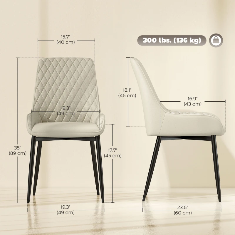 HOMCOM Upholstered Kitchen Chairs, Modern Dining Chairs Set of 4 with Diamond Tufting and Steel Legs for Dining Room, Khaki