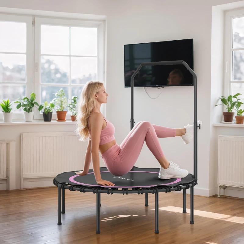 Soozier 45" Rebounder Trampoline for Adults, Foldable Mini Trampoline with Adjustable Handle Bar for Indoor Outdoor, Pink