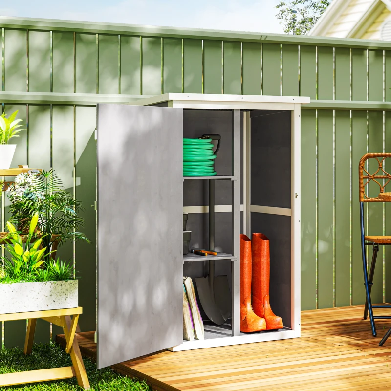 Outsunny 29.9"x21.7"x45.3" Garden Storage Shed with Asphalt Roof, Outdoor Storage Cabinet w/ Shelves, Grey