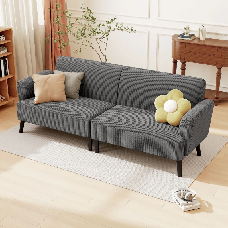 HOMCOM Modern Couch, 3 Seater Sofa, Corduroy Loveseat with Rubberwood Legs and Extra-Wide Seat, Grey