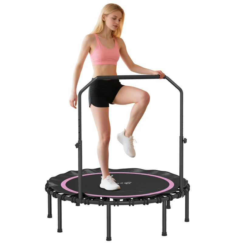 Soozier 48" Rebounder Trampoline for Adults, Foldable Mini Trampoline with Adjustable Handle Bar for Indoor Outdoor, Pink