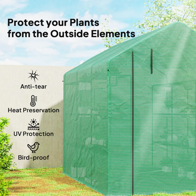 Outsunny 8' x 6' x 7' Portable Walk-In Greenhouse Hot House with 18 Shelves,  Water/UV Resistant Weather Cover, & Roll Up Door