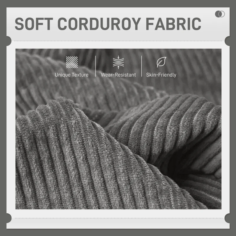 HOMCOM Modern Couch, 3 Seater Sofa, Corduroy Loveseat with Rubberwood Legs and Extra-Wide Seat, Grey