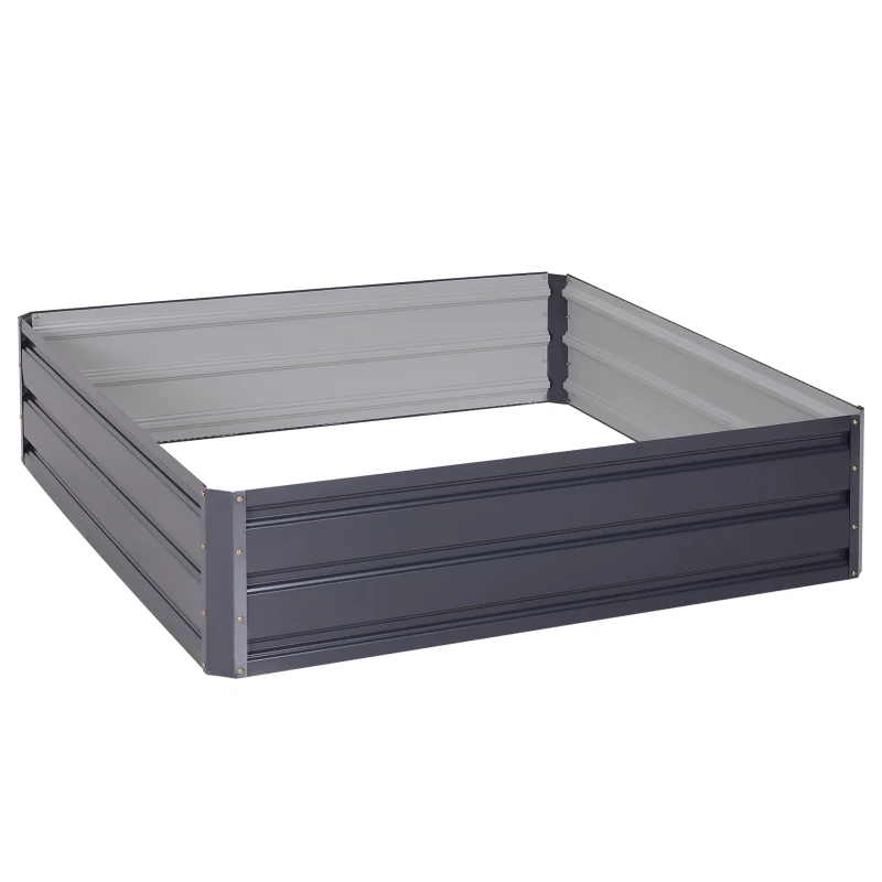Outsunny 47.3"x47.3" Raised Garden Bed Galvanized Planter Garden Box Kit Set Raised Fence Garden Bed Planter 4-Panel Galvanized Steel Grey