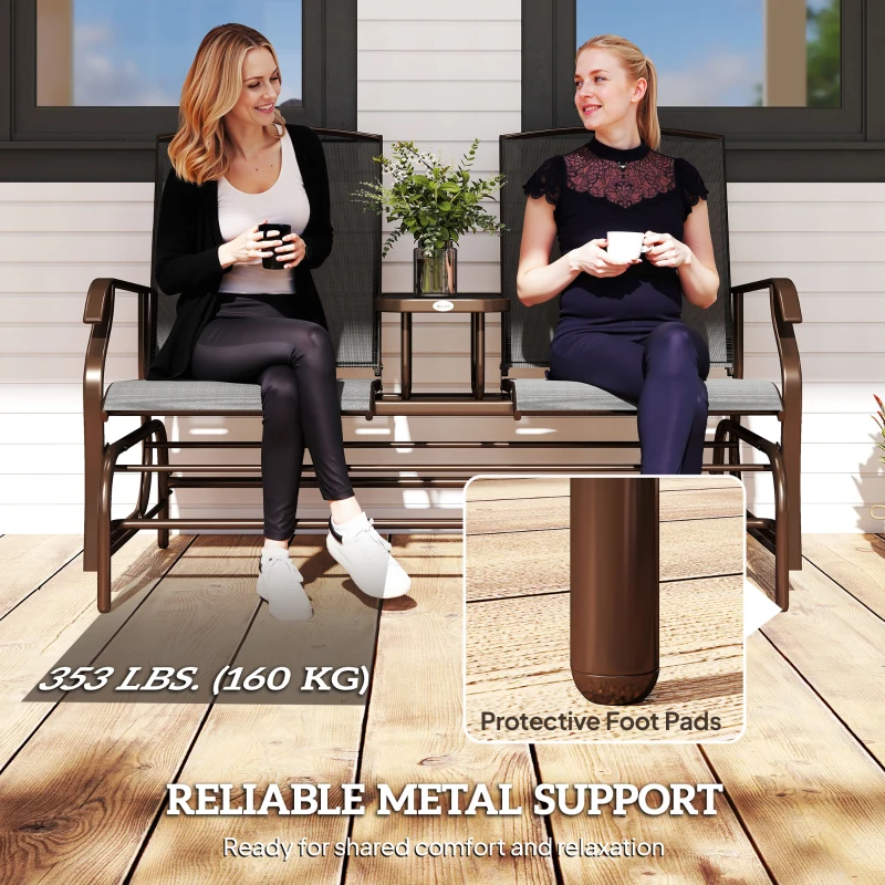 Outsunny Patio Glider Rocking Chair 2 Person Outdoor Loveseat Rocker Garden Furniture Bench, Black