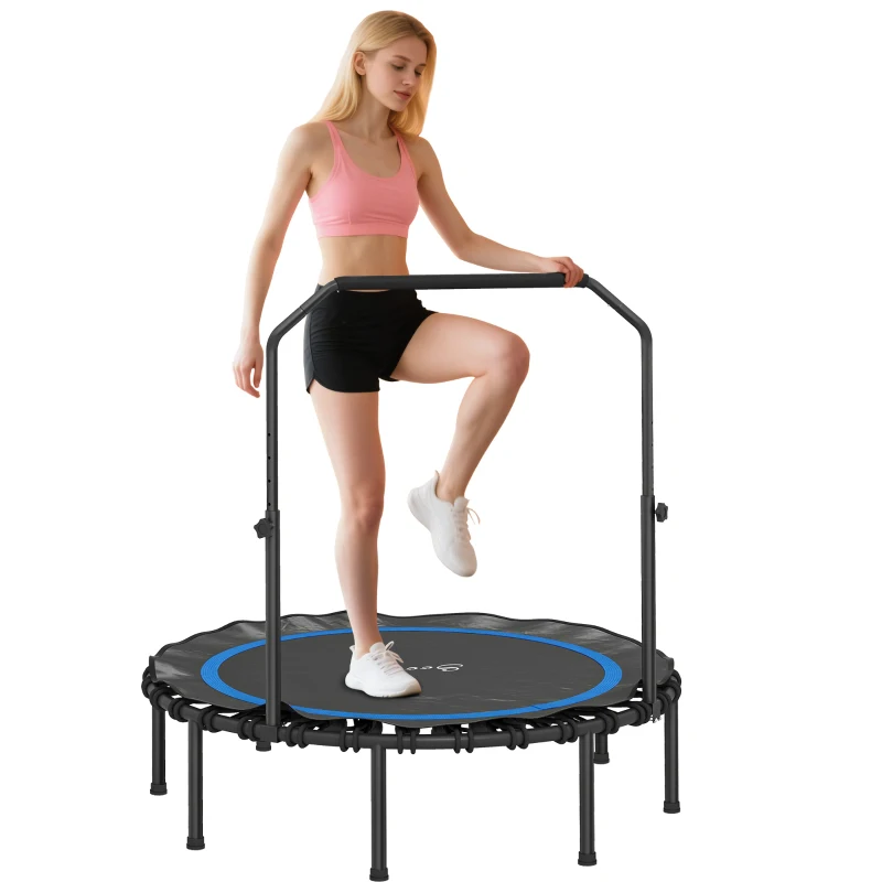Soozier 48" Rebounder Trampoline for Adults, Foldable Mini Trampoline with Adjustable Handle Bar for Indoor Outdoor, Blue
