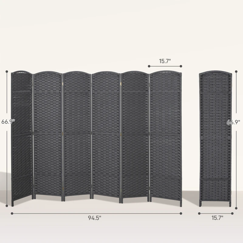 HOMCOM Folding Room Divider Screen 6 Panel 5.6' Tall Privacy Screen Freestanding Room Partition for Home Office, Charcoal Gray