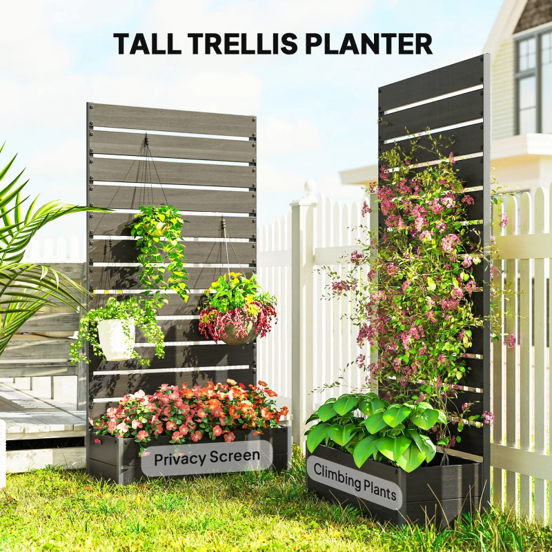 Outsunny Trellis Planter for Climbing Plants, Raised Garden Bed with Trellis, Planter Box for Outdoor Garden, Black