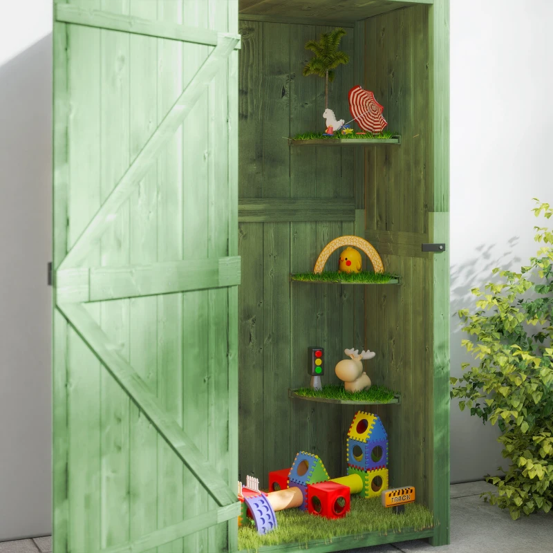 Outsunny 30" x 21" x 71" Garden Storage Shed, Outdoor Tool Utility Storage House  with 3 Tier Shelves and Roof, Green