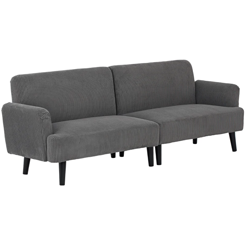 HOMCOM Modern Couch, 3 Seater Sofa, Corduroy Loveseat with Rubberwood Legs and Extra-Wide Seat, Grey