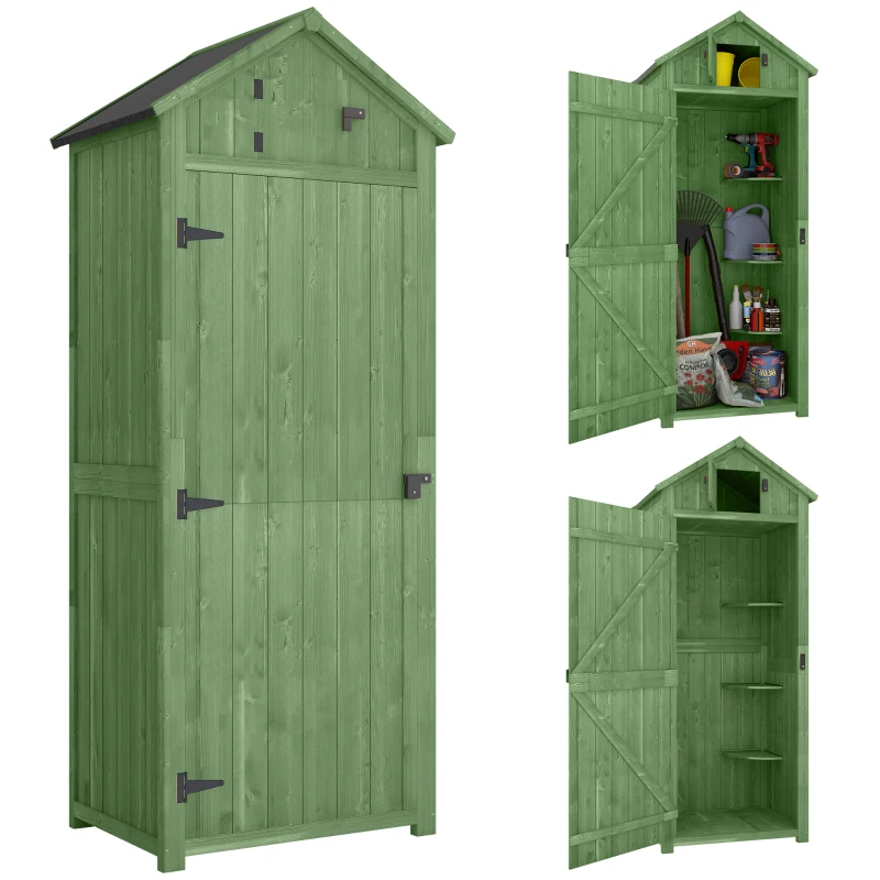 Outsunny 30" x 21" x 71" Garden Storage Shed, Outdoor Tool Utility Storage House  with 3 Tier Shelves and Roof, Green