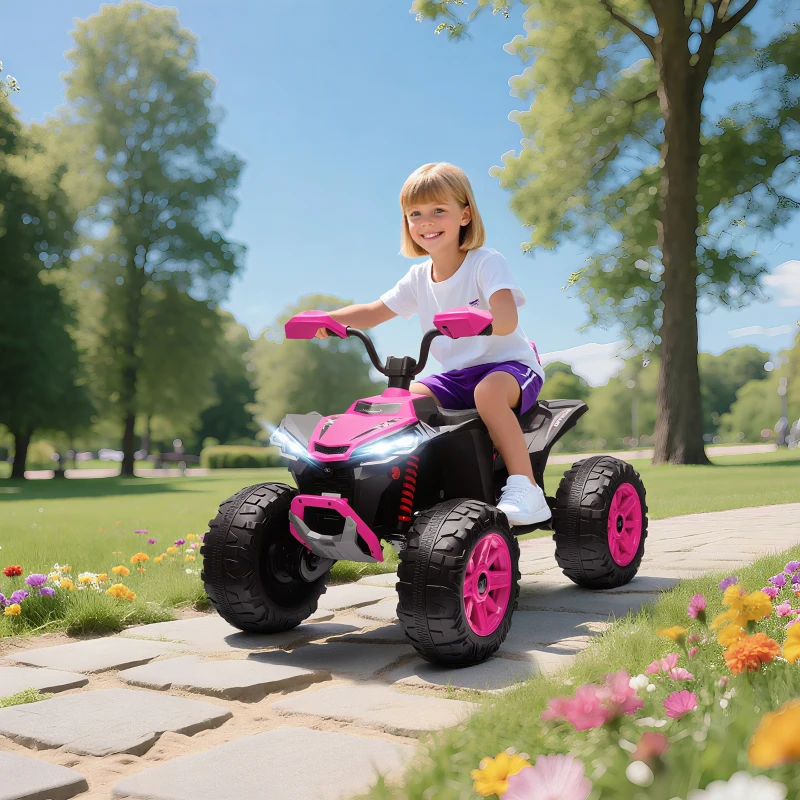 Qaba 2-Seater All-Terrain 4 Wheeler, 24V Kids ATV Ride-On, Electric Quad Car with Dual Motor, for Boys and Girls, Pink