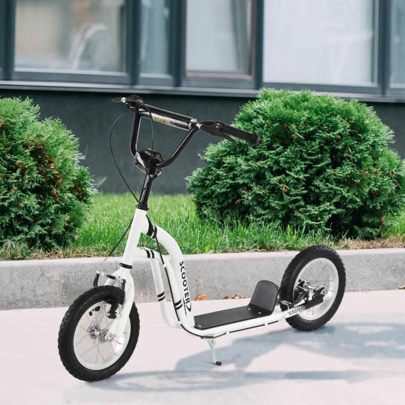Aosom Dual Brakes Kick Scooter 12-Inch Inflatable Front Wheel Ride On Toy for Age 5+, White
