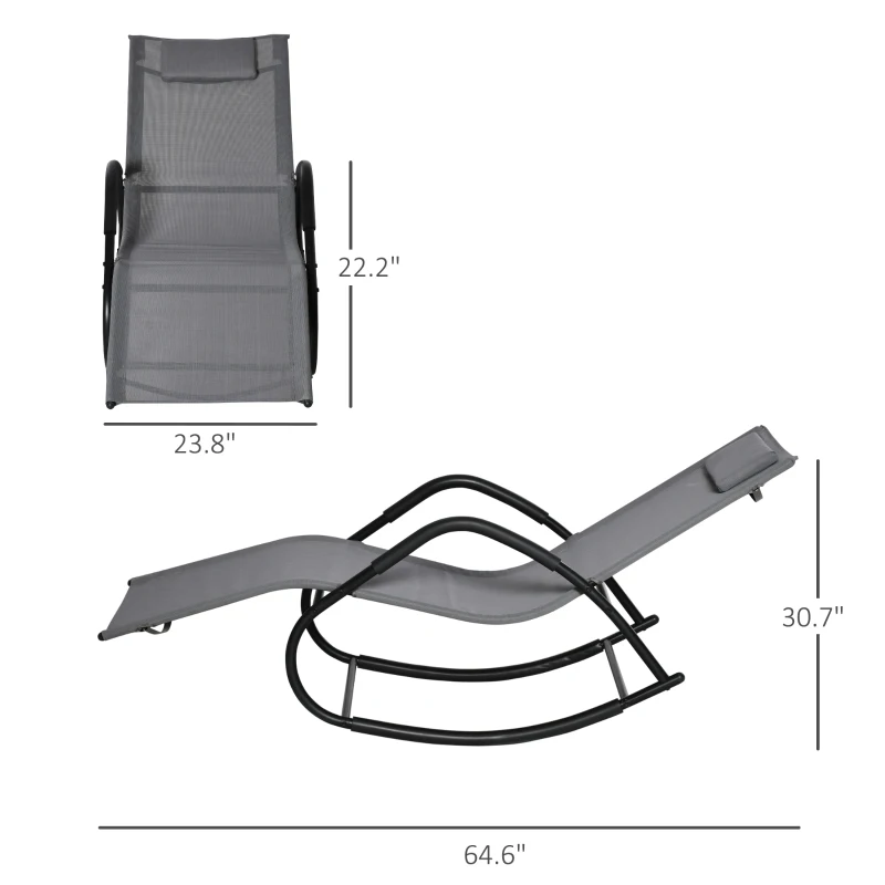 Outsunny Rocking Chair, Zero Gravity Patio Chaise Sun Lounger, Outdoor Rocker, UV Water Resistant, Pillow for Sunbathing, Lawn, Garden or Pool, Gray