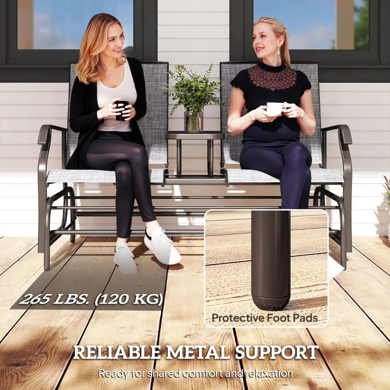 Outsunny Patio Glider Rocking Chair 2 Person Outdoor Loveseat Rocker Garden Furniture Bench, Grey