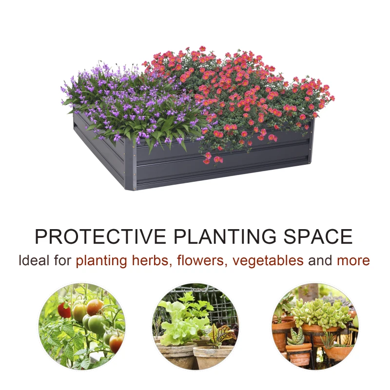 Outsunny 47.3"x47.3" Raised Garden Bed Galvanized Planter Garden Box Kit Set Raised Fence Garden Bed Planter 4-Panel Galvanized Steel Grey