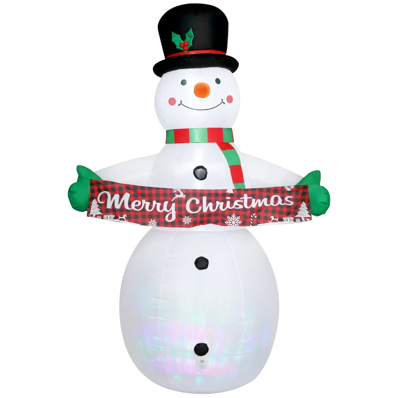 Outsunny 7FT Christmas Inflatables Snowman with Motion-Activated Music and Projector LED Light, Blow Up Inflatable Decoration