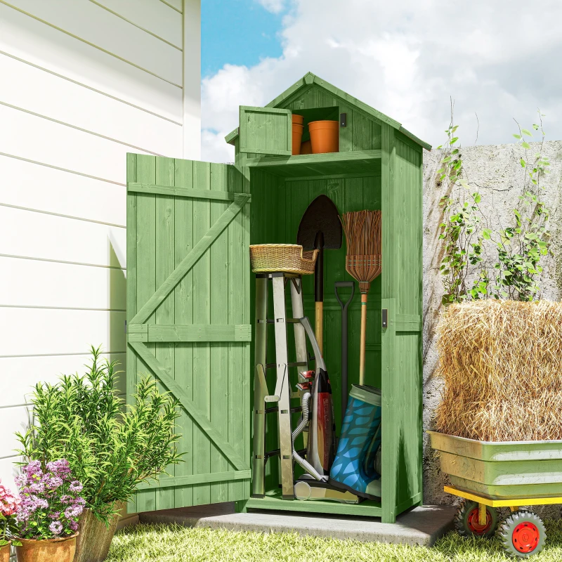 Outsunny 30" x 21" x 71" Garden Storage Shed, Outdoor Tool Utility Storage House  with 3 Tier Shelves and Roof, Green