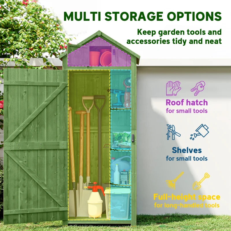 Outsunny 30" x 21" x 71" Garden Storage Shed, Outdoor Tool Utility Storage House  with 3 Tier Shelves and Roof, Green