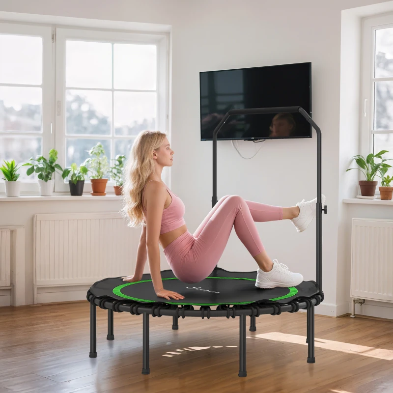 Soozier 48" Rebounder Trampoline for Adults, Foldable Mini Trampoline with Adjustable Handle Bar for Indoor Outdoor, Green