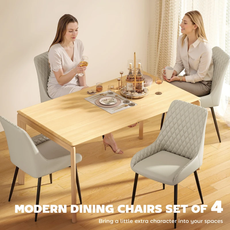 HOMCOM Upholstered Kitchen Chairs, Modern Dining Chairs Set of 4 with Diamond Tufting and Steel Legs for Dining Room, Khaki