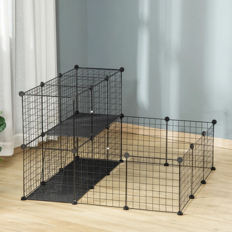 PawHut Small Animal Cage Rabbit Cage with Door, Guinea Pig Playpen, Small Animal Fence for Bunny, Chinchilla, Freret, Chinchilla, Indoor and Outdoor Use, Total 31 Panels, 41.3" x 41.3" x 27.6"