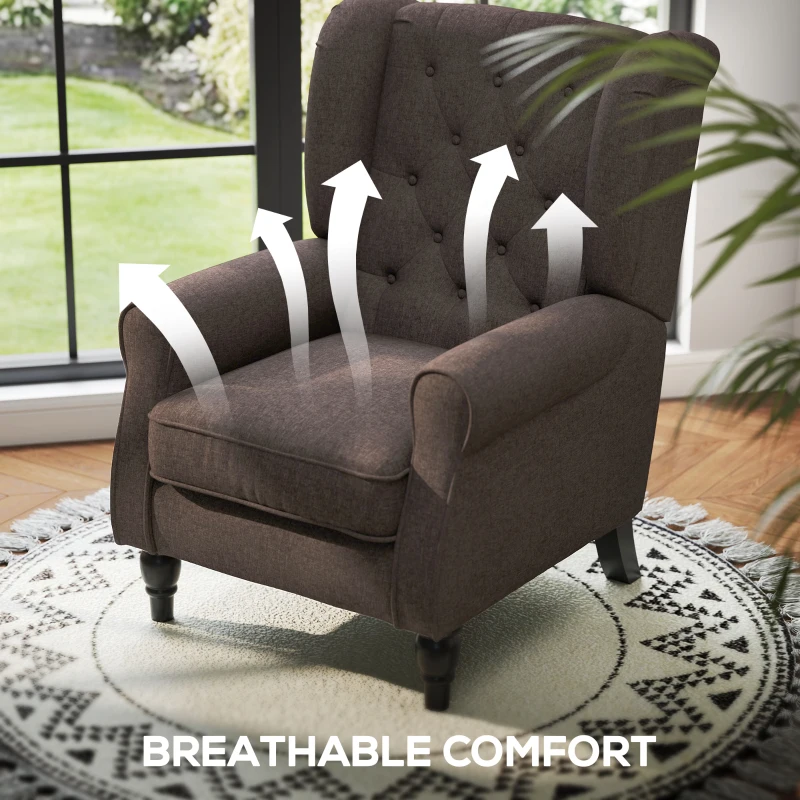 HOMCOM Modern Accent Chairs Button Tufted Armchair, Large Living Room Chair with Wood Legs, Rolled Arms, Thick Padding for Modern Homes, Brown