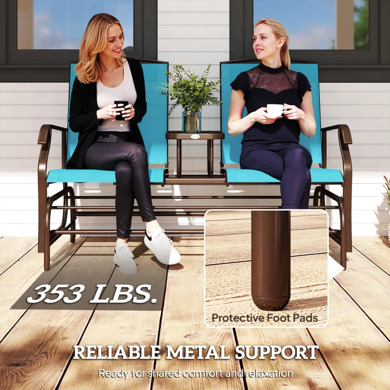 Outsunny 2 Seater Glider for Outside Outdoor Glider Seat with Breathable Mesh Fabric Armrests for Backyard Garden Porch Blue