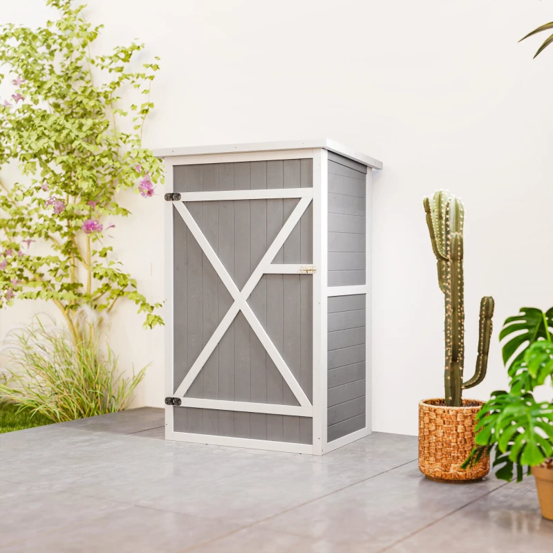 Outsunny 29.9"x21.7"x45.3" Garden Storage Shed with Asphalt Roof, Outdoor Storage Cabinet w/ Shelves, Grey