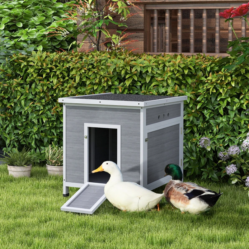PawHut Wooden Duck Coop with Openable Roof, Removable Floor, Double Doors, Ramp, for 2-4 Ducks, Chickens, 25" x 32" x 30"