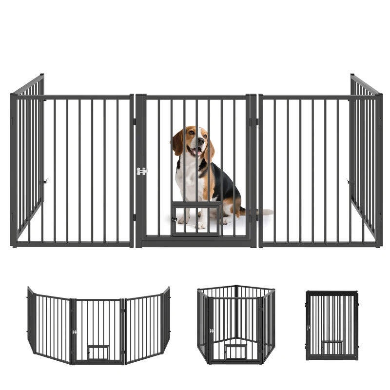 PawHut 5 Panels Dog Playpen, Foldable Portable Pet Playpen with Door, for Small & Medium Dogs, 30"H