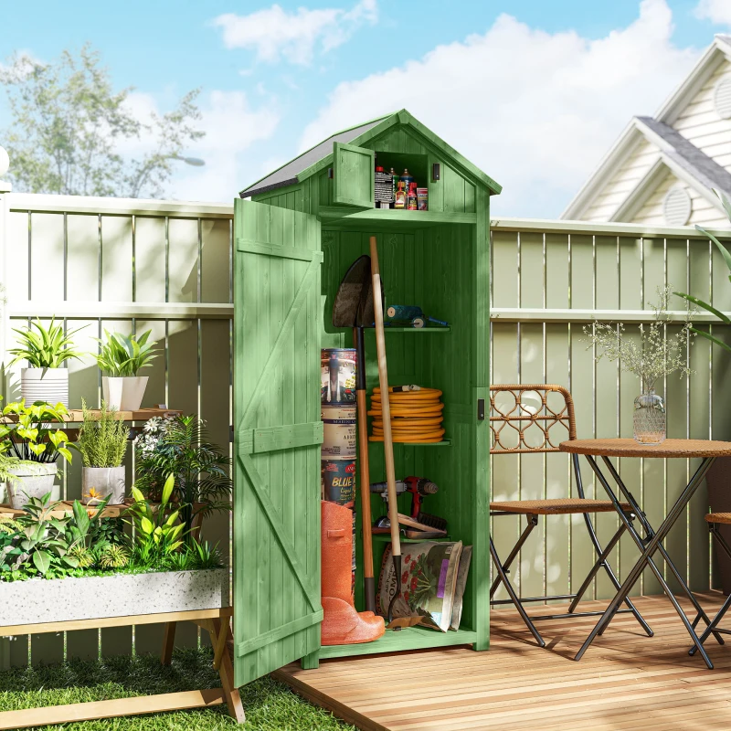 Outsunny 30" x 21" x 71" Garden Storage Shed, Outdoor Tool Utility Storage House  with 3 Tier Shelves and Roof, Green