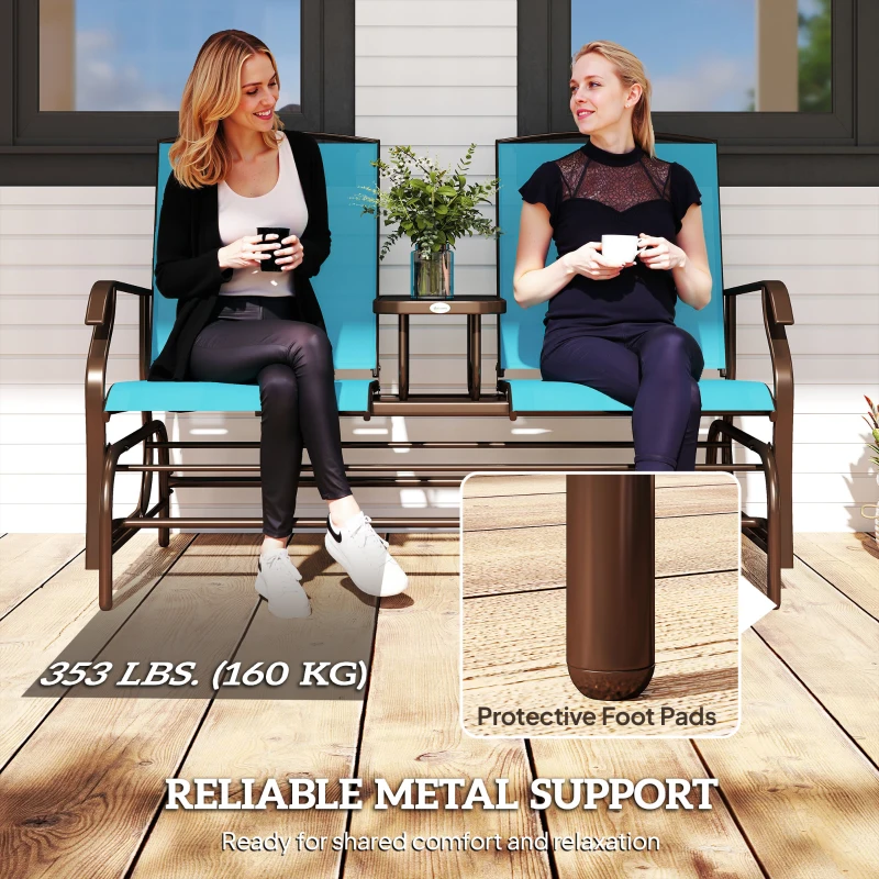 Outsunny Patio Glider Rocking Chair 2 Person Outdoor Loveseat Rocker Garden Furniture Bench, Blue