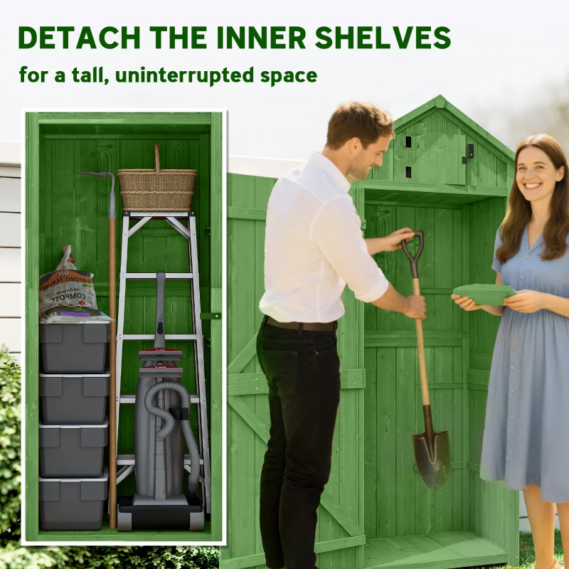 Outsunny 30" x 21" x 71" Garden Storage Shed, Outdoor Tool Utility Storage House  with 3 Tier Shelves and Roof, Green