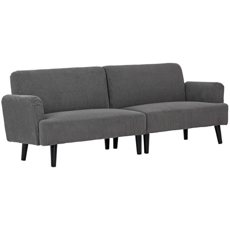 HOMCOM Modern Couch, 3 Seater Sofa, Corduroy Loveseat with Rubberwood Legs and Extra-Wide Seat, Grey