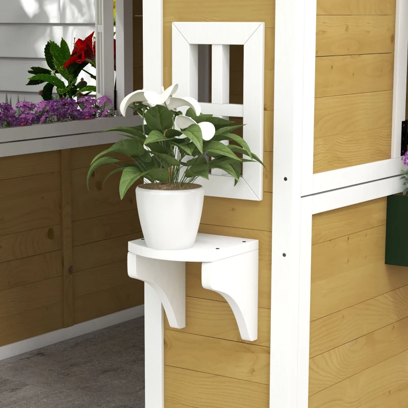 Outsunny Wooden Playhouse for Kids Outdoor with Doors, Windows, Planter Pots and Boxes for Toddlers 3-8 Years, Beige