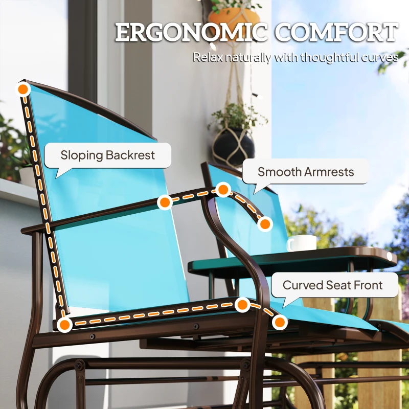 Outsunny 2 Seater Glider for Outside Outdoor Glider Seat with Breathable Mesh Fabric Armrests for Backyard Garden Porch Blue